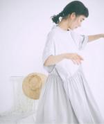 コットンウェービーボイル×コットン天竺　アシメワンピース