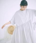 コットンウェービーボイル×コットン天竺　アシメワンピース