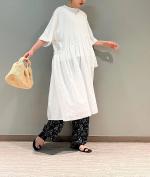 コットンウェービーボイル×コットン天竺　アシメワンピース