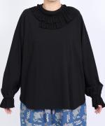 Percee天竺×シアーリブ　フリル衿プルオーバー