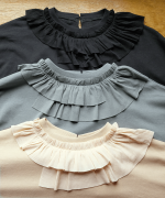 Percee天竺×シアーリブ　フリル衿プルオーバー