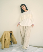 ガーゼ裏毛×リネンレーヨン　フリルプルオーバー