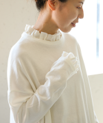 ガーゼ裏毛×リネンレーヨン　フリルカラープルオーバー