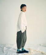 ガーゼ裏毛×リネンレーヨン　フリルカラープルオーバー