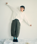 ガーゼ裏毛×リネンレーヨン　フリルカラープルオーバー