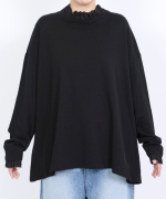 ガーゼ裏毛×リネンレーヨン　フリルカラープルオーバー