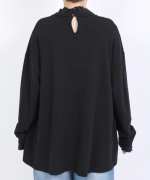 ガーゼ裏毛×リネンレーヨン　フリルカラープルオーバー