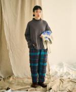 ガーゼ裏毛×リネンレーヨン　フリルカラープルオーバー