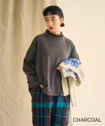 ガーゼ裏毛×リネンレーヨン　フリルカラープルオーバー