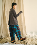 ガーゼ裏毛×リネンレーヨン　フリルカラープルオーバー