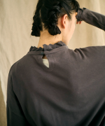 ガーゼ裏毛×リネンレーヨン　フリルカラープルオーバー