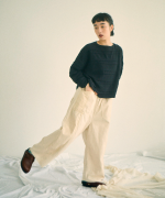 スカラップボーダージャガード　ボートネックワイドプルオーバー