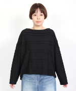 スカラップボーダージャガード　ボートネックワイドプルオーバー