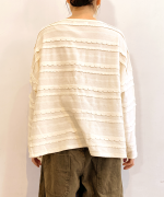 スカラップボーダージャガード　ボートネックワイドプルオーバー