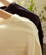 スカラップボーダージャガード　ボートネックワイドプルオーバー