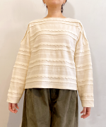 スカラップボーダージャガード　ボートネックワイドプルオーバー