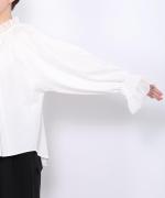 コンパクト天竺×ソフトチュール　フリルギャザープルオーバー