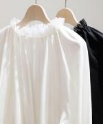 コンパクト天竺×ソフトチュール　フリルギャザープルオーバー