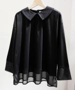 コンパクト天竺×ソフトチュール　衿付きプルオーバー