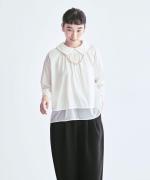 コンパクト天竺×ソフトチュール　衿付きプルオーバー