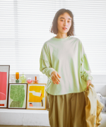 オーガニックコットンムラ天竺　パフスリーブプルオーバー