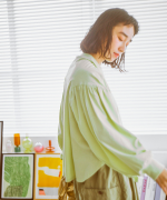 オーガニックコットンムラ天竺　パフスリーブプルオーバー