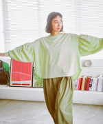 オーガニックコットンムラ天竺　パフスリーブプルオーバー