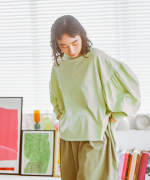 オーガニックコットンムラ天竺　パフスリーブプルオーバー