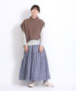 コットンリブニット　Uネック長袖