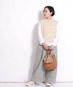 ウールアルパカダイヤ柄ニット　後リボンベスト