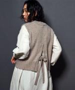 ウールアルパカダイヤ柄ニット　後リボンベスト