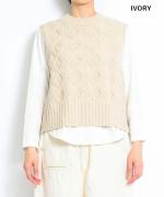 ウールアルパカダイヤ柄ニット　後リボンベスト