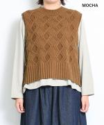 ウールアルパカダイヤ柄ニット　後リボンベスト