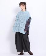 ロービングウール編み地ミックス　ビッグベスト