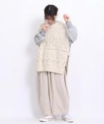 ロービングウール編み地ミックス　ビッグベスト