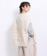 ロービングウール編み地ミックス　ビッグベスト