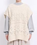 ロービングウール編み地ミックス　ビッグベスト