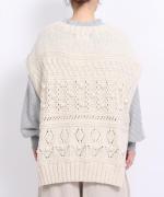 ロービングウール編み地ミックス　ビッグベスト