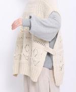 ロービングウール編み地ミックス　ビッグベスト