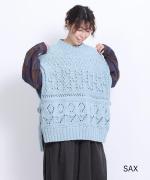 ロービングウール編み地ミックス　ビッグベスト