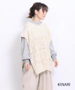 ロービングウール編み地ミックス　ビッグベスト