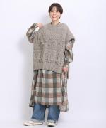 ロービングウール編み地ミックス　ビッグベスト