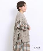 ロービングウール編み地ミックス　ビッグベスト