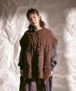 ロービングウール編み地ミックス　ビッグベスト