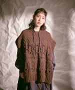 ロービングウール編み地ミックス　ビッグベスト