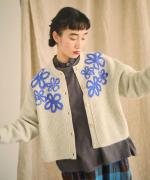 ハンド刺繍ラムナイロン　カーディガン