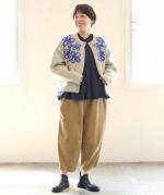 ハンド刺繍ラムナイロン　カーディガン