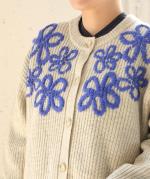 ハンド刺繍ラムナイロン　カーディガン