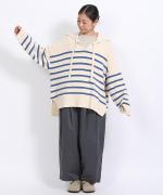 コットンウールボーダー　ビッグカラープルオーバー