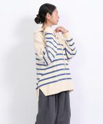 コットンウールボーダー　ビッグカラープルオーバー